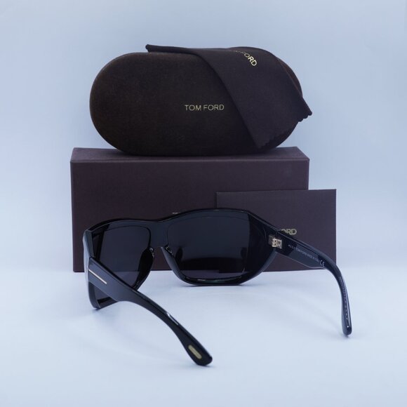 Tom Ford FT0402 01A Sedgewick Geometric Sunglasses - Shiny Black/Grey - Picture 4 of 10